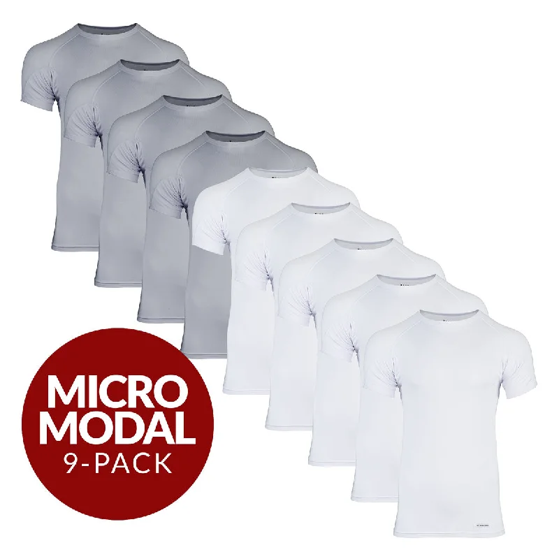 Microfiber men's undershirts for a soft touchCrew Neck Micro Modal Sweat Proof Undershirt For Men - Mix 9-Pack (5x White, 4x Grey) Microfiber men's undershirts for a soft touchCrew Neck Micro Modal Sweat Proof Undershirt For Men - Mix 9-Pack (5x White, 4x Grey)