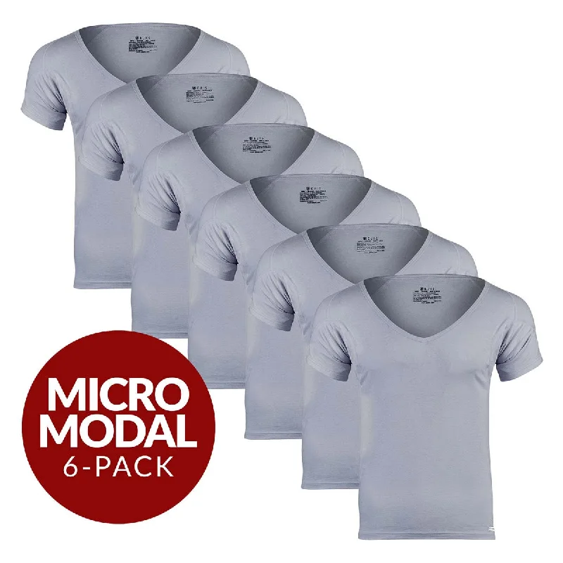 Breathable cotton men's undershirts for comfortDeep V Micro Modal Sweat Proof Undershirt For Men - Grey 6-Pack Breathable cotton men's undershirts for comfortDeep V Micro Modal Sweat Proof Undershirt For Men - Grey 6-Pack