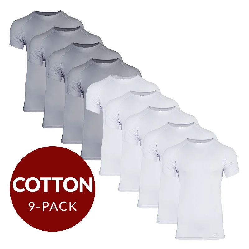Loose - fit men's undershirts for a relaxed feelCrew Neck Cotton Sweat Proof Undershirt For Men - Mix 9-Pack (5x White, 4x Grey) Loose - fit men's undershirts for a relaxed feelCrew Neck Cotton Sweat Proof Undershirt For Men - Mix 9-Pack (5x White, 4x Grey)