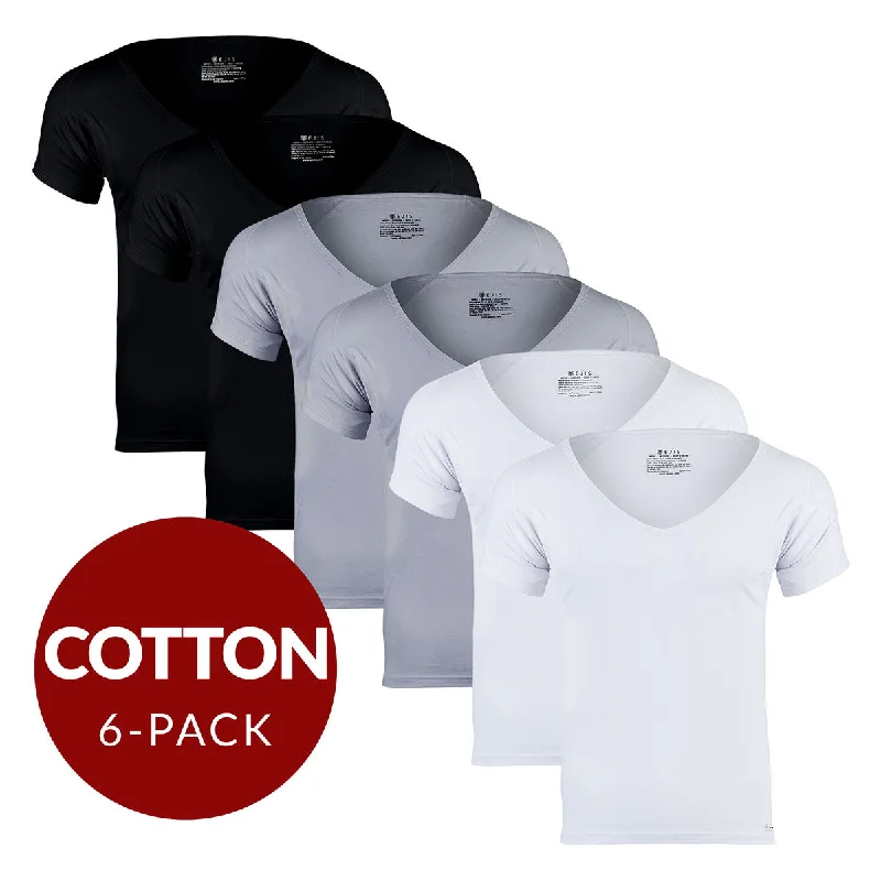 Crew - neck men's undershirts for everyday wearDeep V Cotton Sweat Proof Undershirt For Men - Mix 6-Pack (2x White, Black, Grey) Crew - neck men's undershirts for everyday wearDeep V Cotton Sweat Proof Undershirt For Men - Mix 6-Pack (2x White, Black, Grey)