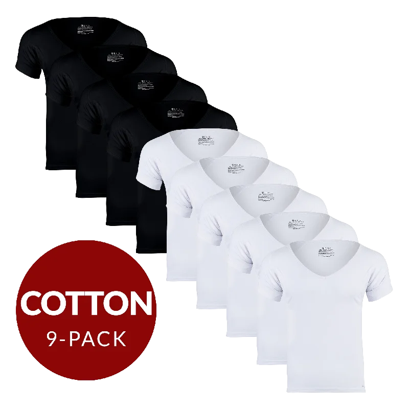 Printed men's undershirts with cool designsDeep V Cotton Sweat Proof Undershirt For Men - Mix 9-Pack (5x White, 4x Black) Printed men's undershirts with cool designsDeep V Cotton Sweat Proof Undershirt For Men - Mix 9-Pack (5x White, 4x Black)