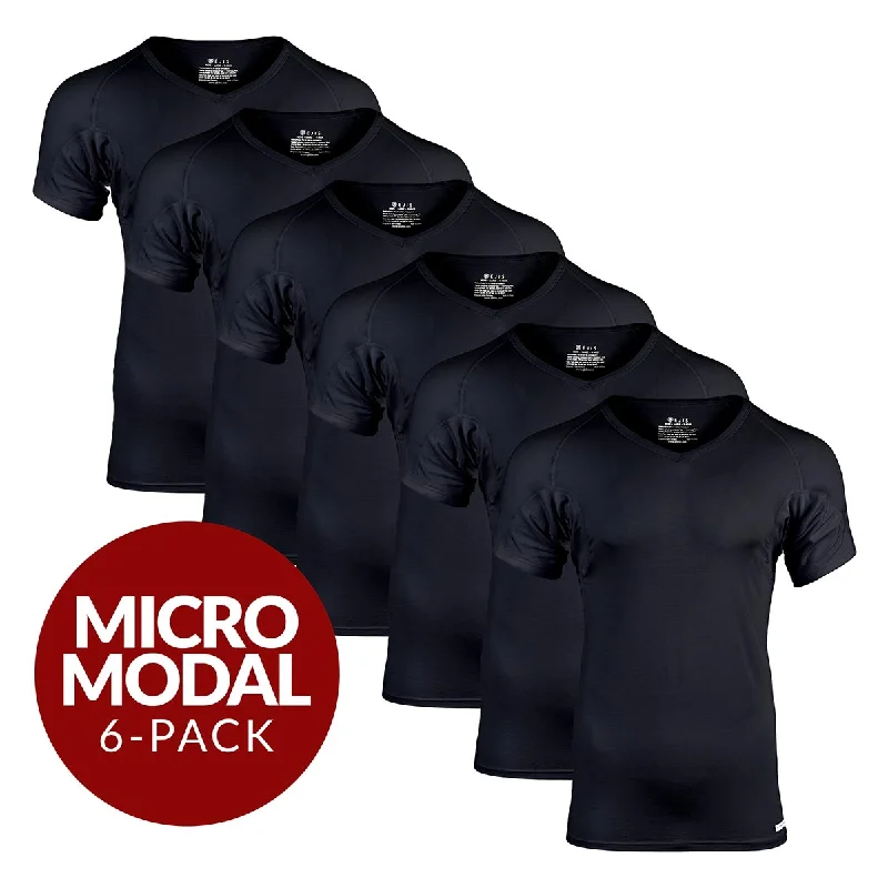 Long - sleeve men's undershirts for cold weatherV-Neck Micro Modal Sweat Proof Undershirt For Men - Black 6-Pack Long - sleeve men's undershirts for cold weatherV-Neck Micro Modal Sweat Proof Undershirt For Men - Black 6-Pack