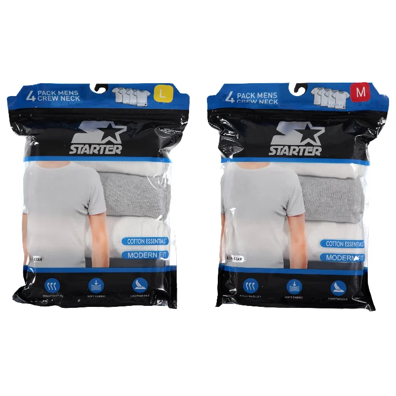 Thermal men's undershirts for extra warmthStarter Men's 4 Pack Cotton White & Colors Knit Crew Tee in Bag - M-2XL to Case (STM7194)