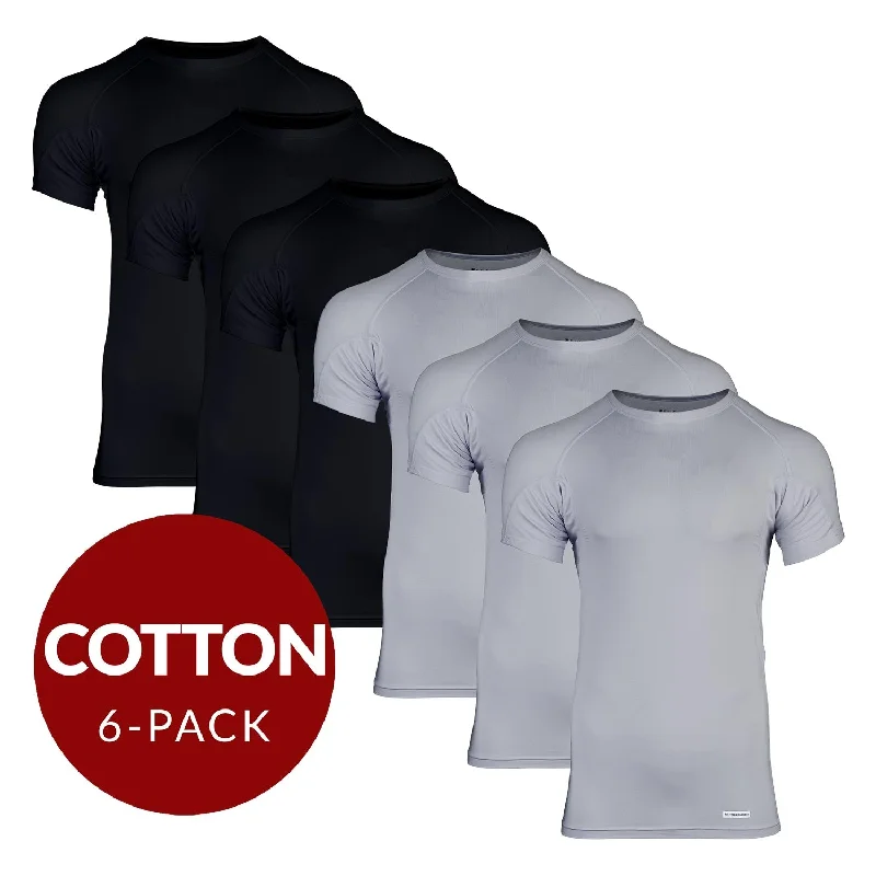Henley - style men's undershirts with a button placketCrew Neck Cotton Sweat Proof Undershirt For Men - Mix 6-Pack (3x Black, Grey)