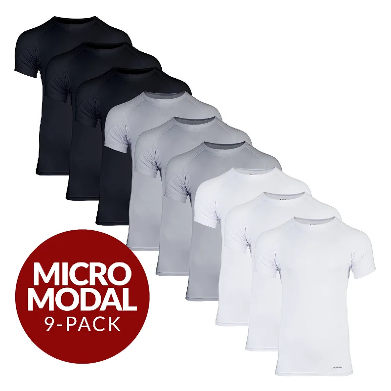 Long - sleeve men's undershirts for cold weatherCrew Neck Micro Modal Sweat Proof Undershirt For Men - Mix 9-Pack (3x White, Black, Grey) Long - sleeve men's undershirts for cold weatherCrew Neck Micro Modal Sweat Proof Undershirt For Men - Mix 9-Pack (3x White, Black, Grey)