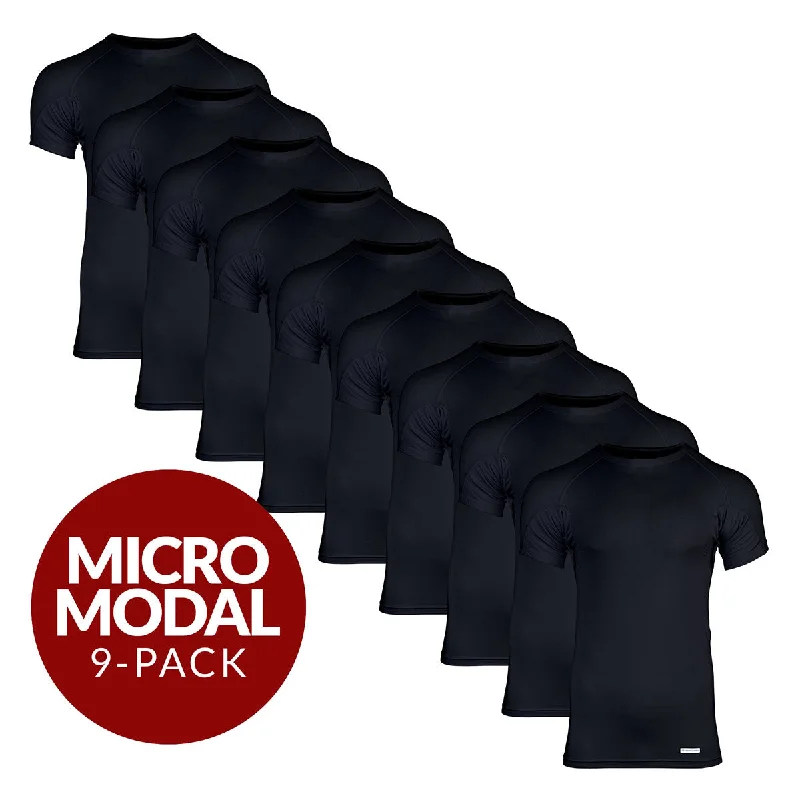 Seamless men's undershirts for a smooth silhouetteCrew Neck Micro Modal Sweat Proof Undershirt For Men - Black 9-Pack