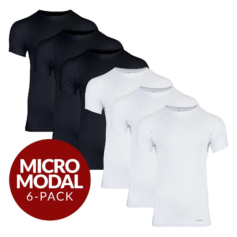 Crew - neck men's undershirts for everyday wearCrew Neck Micro Modal Sweat Proof Undershirt For Men - Mix 6-Pack (3x White, Black) Crew - neck men's undershirts for everyday wearCrew Neck Micro Modal Sweat Proof Undershirt For Men - Mix 6-Pack (3x White, Black)