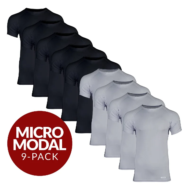 Compression men's undershirts for muscle supportCrew Neck Micro Modal Sweat Proof Undershirt For Men - Mix 9-Pack (5x Black, 4x Grey) Compression men's undershirts for muscle supportCrew Neck Micro Modal Sweat Proof Undershirt For Men - Mix 9-Pack (5x Black, 4x Grey)