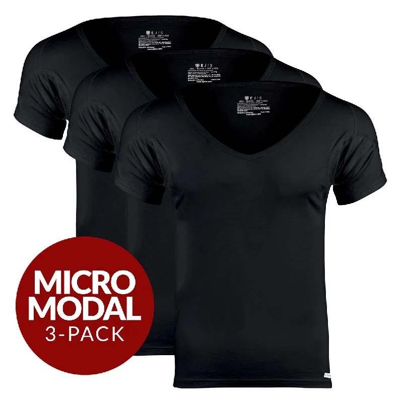 Henley - style men's undershirts with a button placketDeep V Micro Modal Sweat Proof Undershirt For Men - Black 3-Pack Henley - style men's undershirts with a button placketDeep V Micro Modal Sweat Proof Undershirt For Men - Black 3-Pack