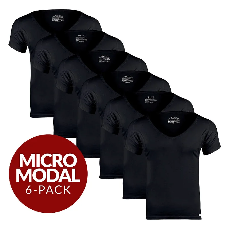 Loose - fit men's undershirts for a relaxed feelDeep V Micro Modal Sweat Proof Undershirt For Men - Black 6-Pack Loose - fit men's undershirts for a relaxed feelDeep V Micro Modal Sweat Proof Undershirt For Men - Black 6-Pack