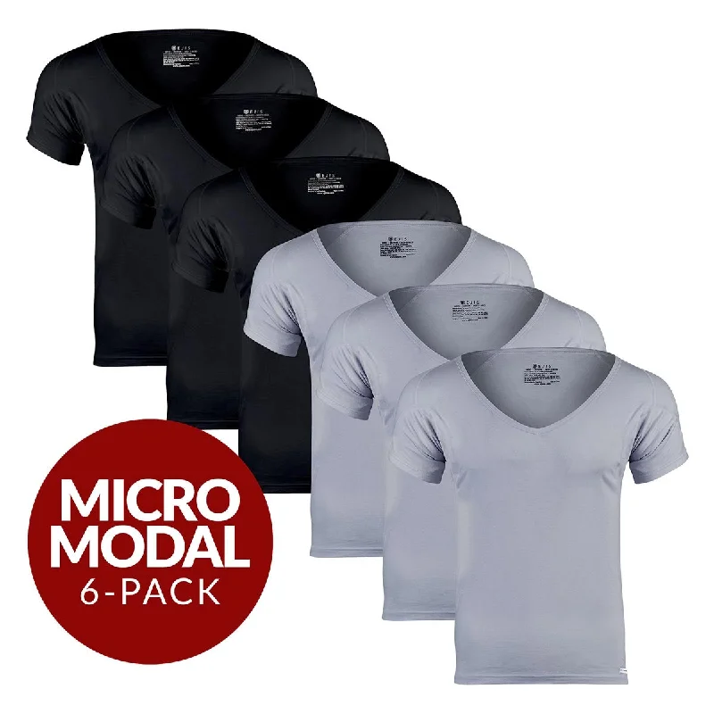 Compression men's undershirts for muscle supportDeep V Micro Modal Sweat Proof Undershirt For Men - Mix 6-Pack (3x Black, Grey) Compression men's undershirts for muscle supportDeep V Micro Modal Sweat Proof Undershirt For Men - Mix 6-Pack (3x Black, Grey)
