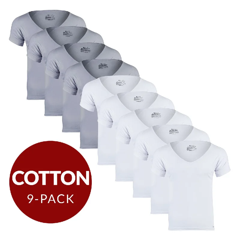 Loose - fit men's undershirts for a relaxed feelDeep V Cotton Sweat Proof Undershirt For Men - Mix 9-Pack (5x White, 4x Grey) Loose - fit men's undershirts for a relaxed feelDeep V Cotton Sweat Proof Undershirt For Men - Mix 9-Pack (5x White, 4x Grey)