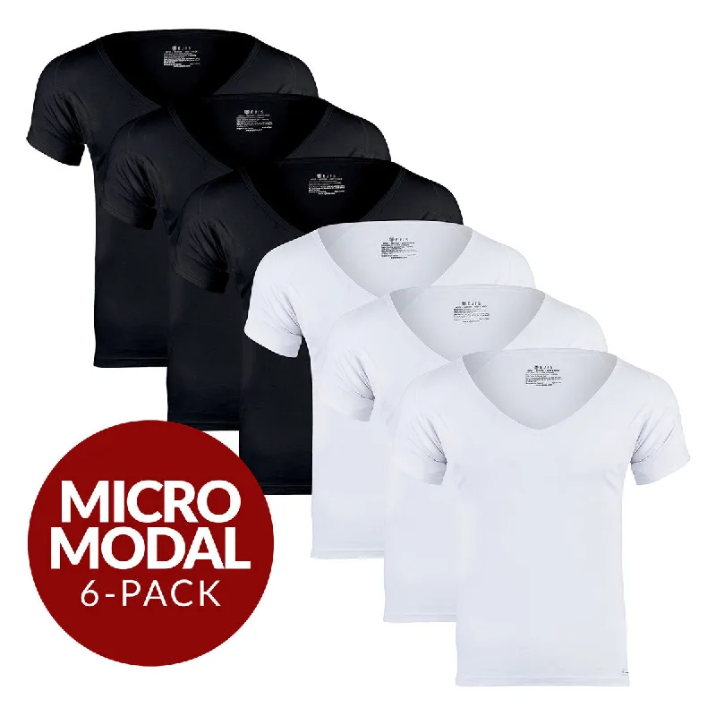 Men's undershirts with a ribbed textureDeep V Micro Modal Sweat Proof Undershirt For Men - Mix 6-Pack (3x White, Black) Men's undershirts with a ribbed textureDeep V Micro Modal Sweat Proof Undershirt For Men - Mix 6-Pack (3x White, Black)