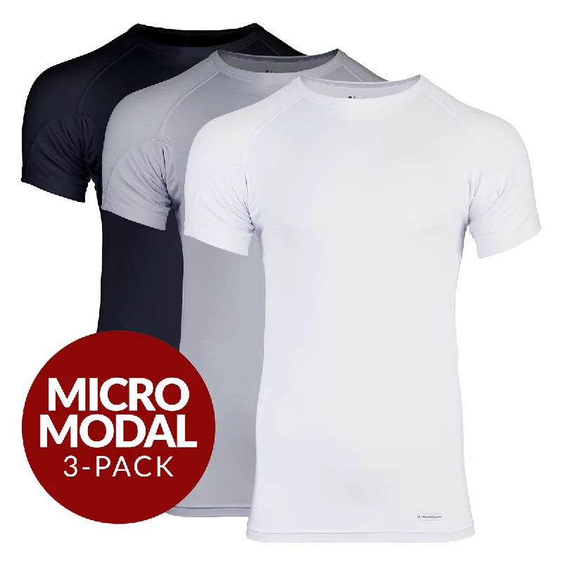Seamless men's undershirts for a smooth silhouetteCrew Neck Micro Modal Sweat Proof Undershirt For Men - Mix 3-Pack (1x White, Black, Grey) Seamless men's undershirts for a smooth silhouetteCrew Neck Micro Modal Sweat Proof Undershirt For Men - Mix 3-Pack (1x White, Black, Grey)