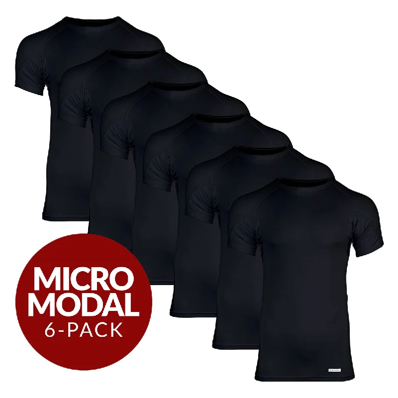 Henley - style men's undershirts with a button placketCrew Neck Micro Modal Sweat Proof Undershirt For Men - Black 6-Pack Henley - style men's undershirts with a button placketCrew Neck Micro Modal Sweat Proof Undershirt For Men - Black 6-Pack