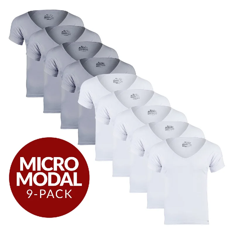 Long - sleeve men's undershirts for cold weatherDeep V Micro Modal Sweat Proof Undershirt For Men - Mix 9-Pack (5x White, 4x Grey) Long - sleeve men's undershirts for cold weatherDeep V Micro Modal Sweat Proof Undershirt For Men - Mix 9-Pack (5x White, 4x Grey)
