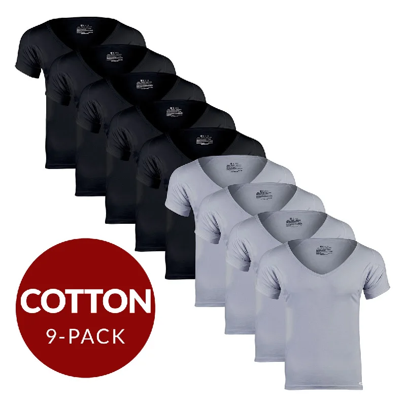 Men's undershirts with a stretchy fabricDeep V Cotton Sweat Proof Undershirt For Men - Mix 9-Pack (5x Black, 4x Grey) Men's undershirts with a stretchy fabricDeep V Cotton Sweat Proof Undershirt For Men - Mix 9-Pack (5x Black, 4x Grey)