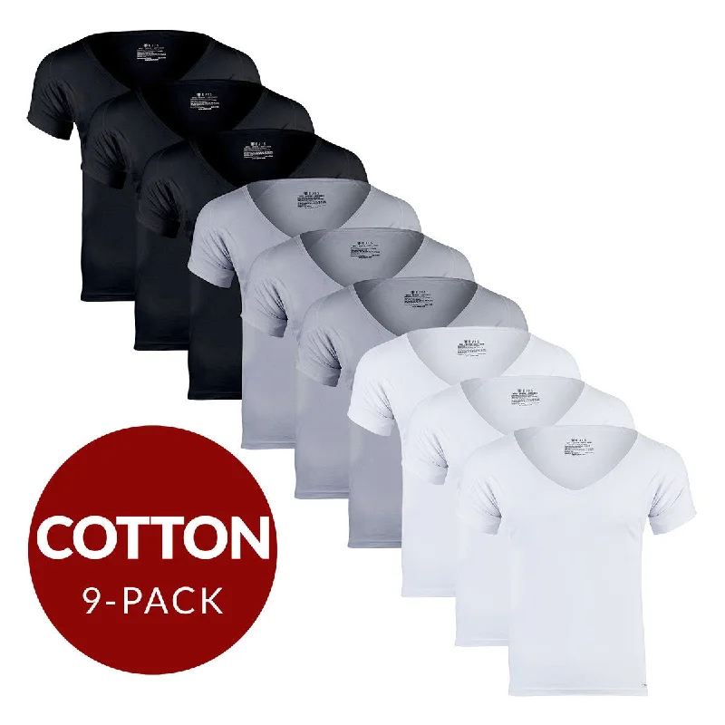 Crew - neck men's undershirts for everyday wearDeep V Cotton Sweat Proof Undershirt For Men - Mix 9-Pack (3x White, Black, Grey) Crew - neck men's undershirts for everyday wearDeep V Cotton Sweat Proof Undershirt For Men - Mix 9-Pack (3x White, Black, Grey)