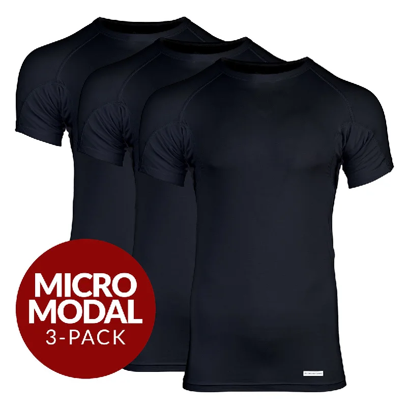 Men's undershirts with a ribbed textureCrew Neck Micro Modal Sweat Proof Undershirt For Men - Black 3-Pack Men's undershirts with a ribbed textureCrew Neck Micro Modal Sweat Proof Undershirt For Men - Black 3-Pack