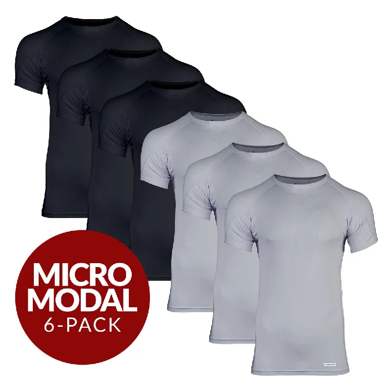 Men's undershirts with a stretchy fabricCrew Neck Micro Modal Sweat Proof Undershirt For Men - Mix 6-Pack (3x Black, Grey) Men's undershirts with a stretchy fabricCrew Neck Micro Modal Sweat Proof Undershirt For Men - Mix 6-Pack (3x Black, Grey)