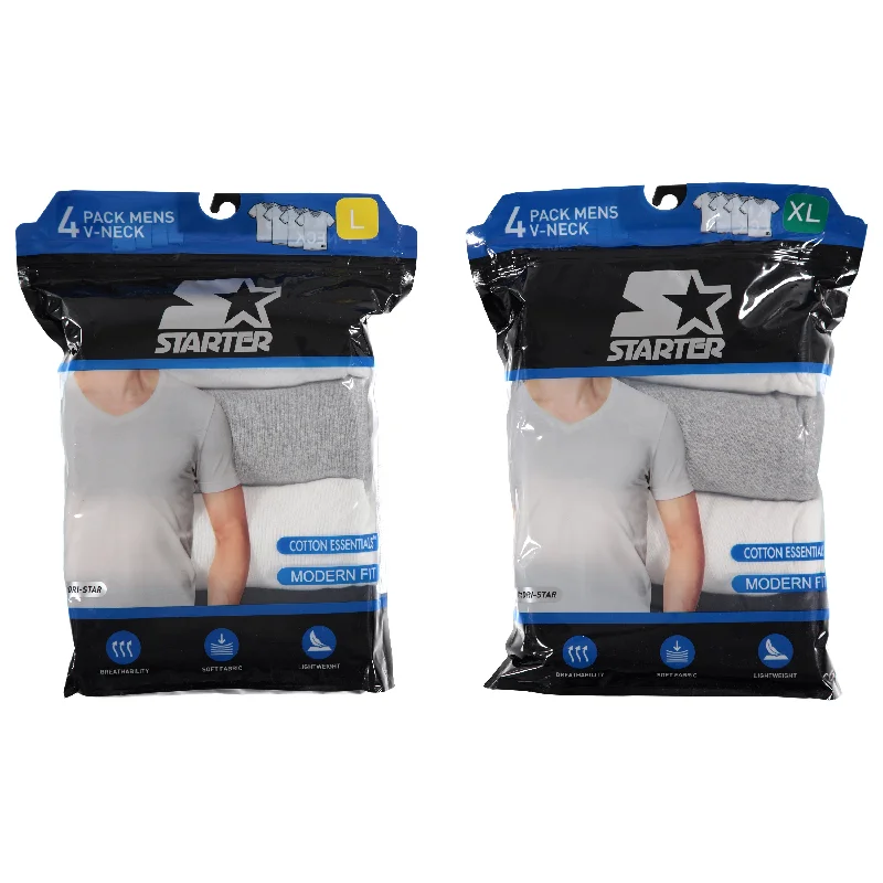 Anti - odor men's undershirts for freshnessStarter Men's 4 Pack Cotton White & Colors Knit V Tee in Bag - M-2XL to Case (STM7184) Anti - odor men's undershirts for freshnessStarter Men's 4 Pack Cotton White & Colors Knit V Tee in Bag - M-2XL to Case (STM7184)