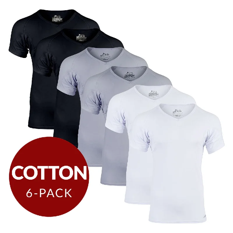 Henley - style men's undershirts with a button placketV-Neck Cotton Sweat Proof Undershirt For Men - Mix 6-Pack (2x White, Black, Grey) Henley - style men's undershirts with a button placketV-Neck Cotton Sweat Proof Undershirt For Men - Mix 6-Pack (2x White, Black, Grey)