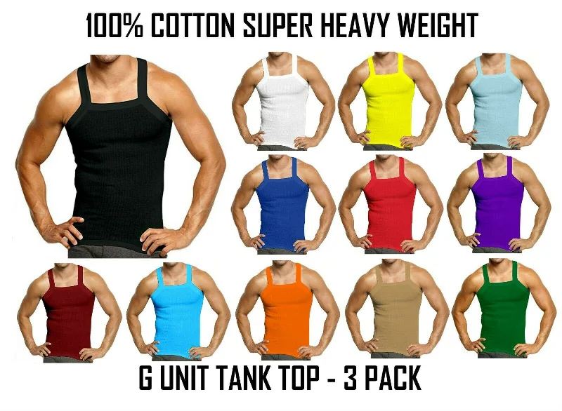Crew - neck men's undershirts for everyday wear3-6 Packs Men's G-unit Style Cotton Tank Tops Square Cut Muscle Rib A-Shirts Assorted Colors Crew - neck men's undershirts for everyday wear3-6 Packs Men's G-unit Style Cotton Tank Tops Square Cut Muscle Rib A-Shirts Assorted Colors