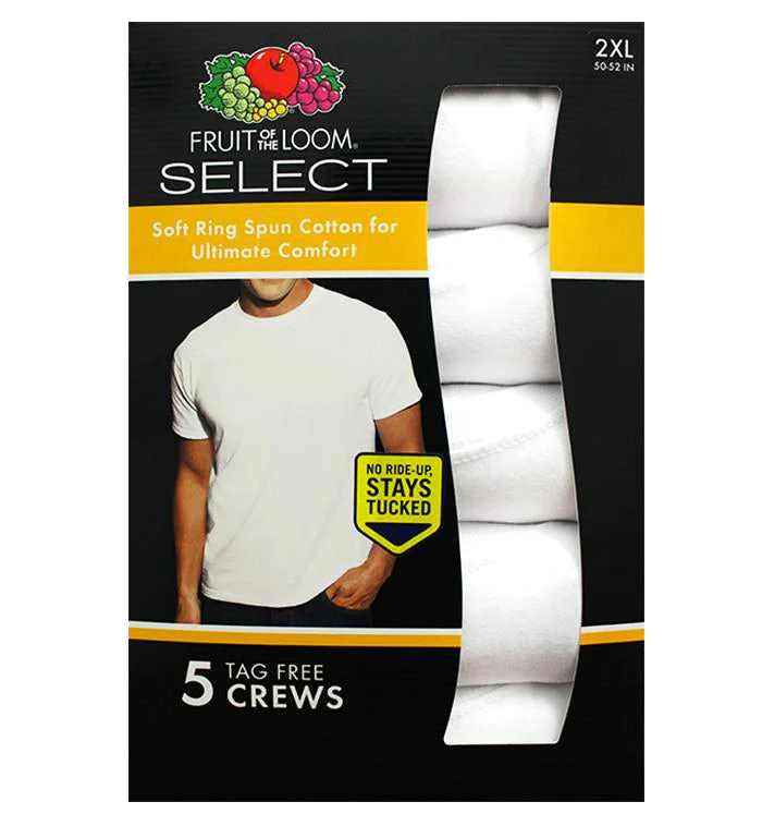 Short - sleeve men's undershirts for summerFruit of the Loom Classic White Tag Free Crew T-Shirts, 5 Pack- 2XL Short - sleeve men's undershirts for summerFruit of the Loom Classic White Tag Free Crew T-Shirts, 5 Pack- 2XL