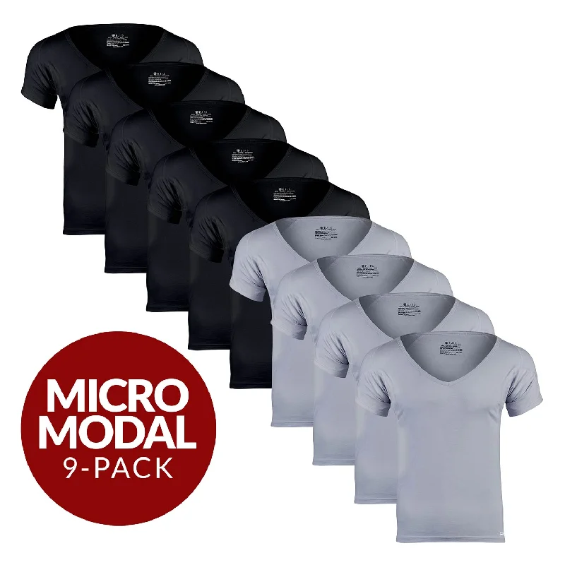 Crew - neck men's undershirts for everyday wearDeep V Micro Modal Sweat Proof Undershirt For Men - Mix 9-Pack (5x Black, 4x Grey) Crew - neck men's undershirts for everyday wearDeep V Micro Modal Sweat Proof Undershirt For Men - Mix 9-Pack (5x Black, 4x Grey)