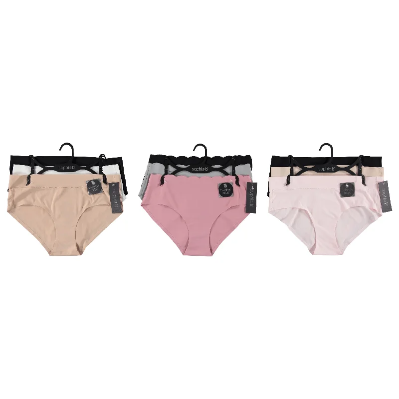 Crew - neck men's undershirts for everyday wearSophie B Women 3 Pack Lazer Cut Hipster - Assorted Styles & Colors Each on Hanger & Tag to Case (SBLC3) Crew - neck men's undershirts for everyday wearSophie B Women 3 Pack Lazer Cut Hipster - Assorted Styles & Colors Each on Hanger & Tag to Case (SBLC3)