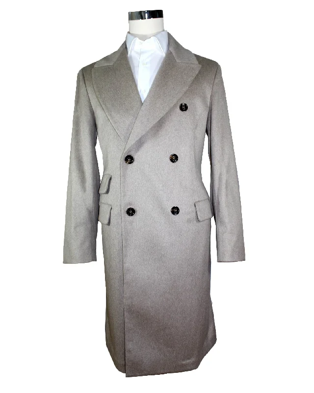 Kired Kiton Cashmere Long Coat Beige Double Breasted Overcoat EU 50 / US 40