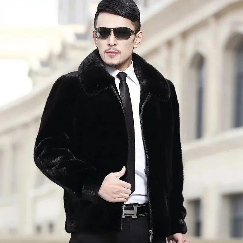 Men's Luxury Winter Casual Real Mink Fur Zipper Closure Street Jacket