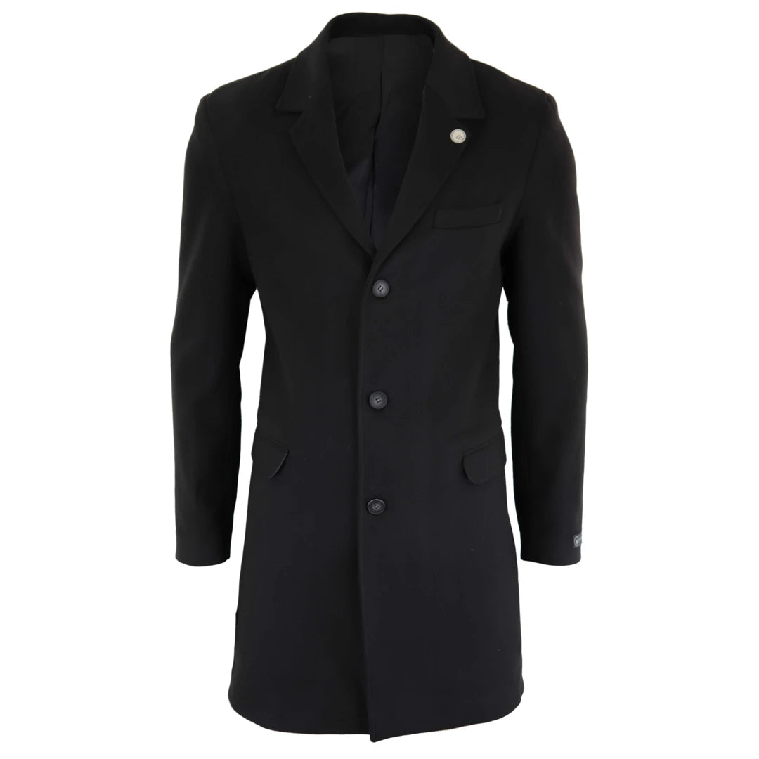 Men's 3/4 Long Overcoat Jacket Wool Feel Coat Blinders