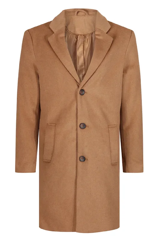 Men's Brown Tan Long Wool Overcoat Coat Winter Mod