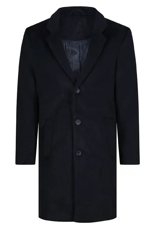 Men's Navy Blue Wool Overcoat Covert Coat Winter Mod