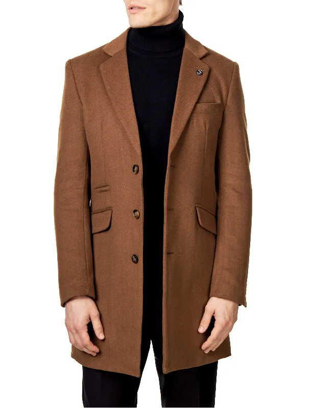 NATE - TAN LONG WOOL BLEND OVERCOAT