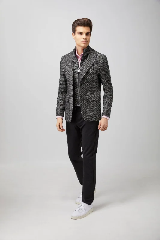 Black and White Zip Up Houndstooth Sportcoat