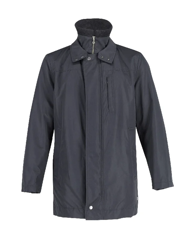 Hugo Boss Padded Zip Parka Coat in Black Nylon