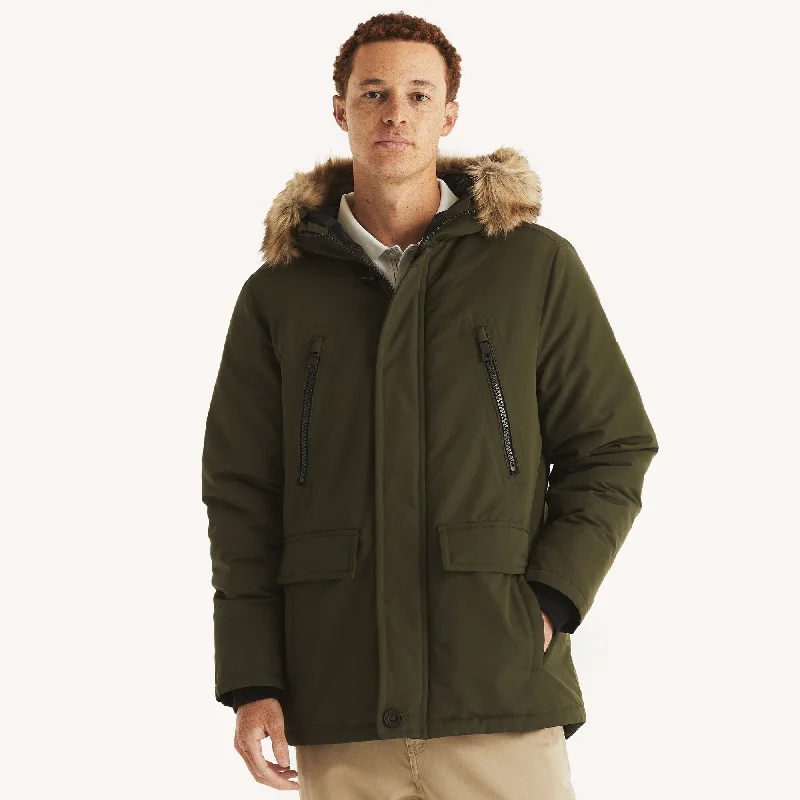 Nautica Mens Faux-Fur-Trimmed Parka