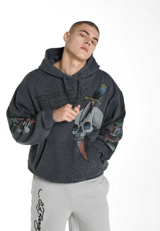 Mens Skull-Splash Graphic Hoodie - Black