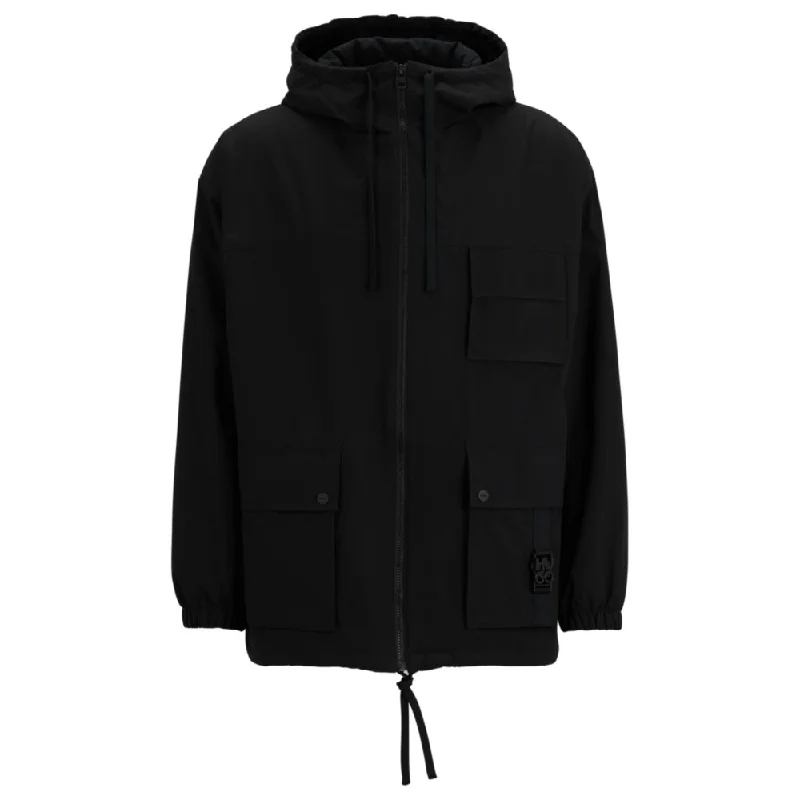 Water-repellent parka jacket with stacked-logo buckle