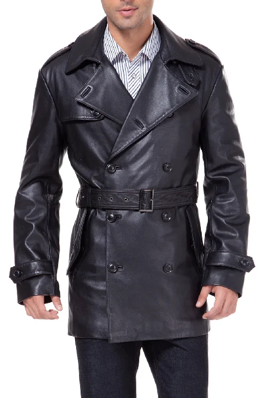 BGSD Men Damian New Zealand Lambskin Leather Belted Trench Coat