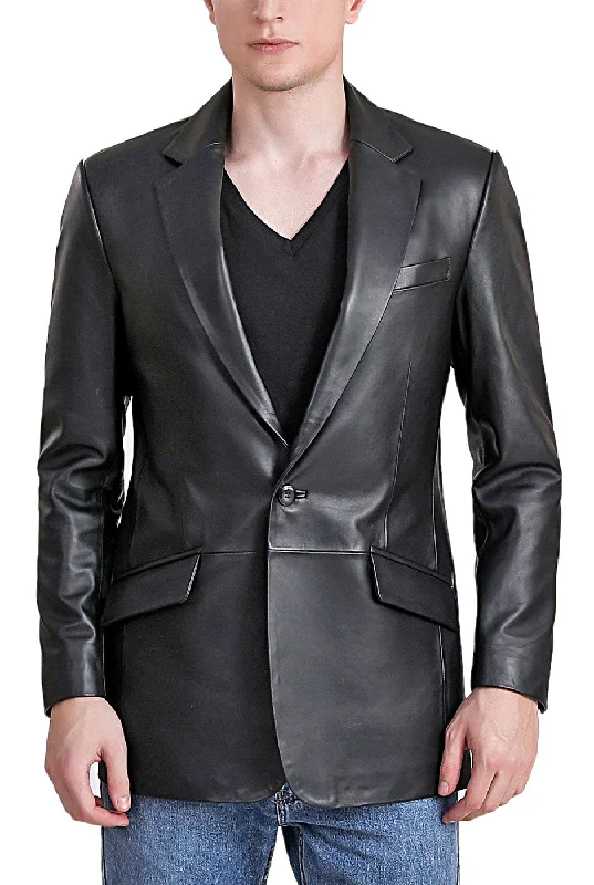 BGSD Men John One-Button Lambskin Leather Blazer