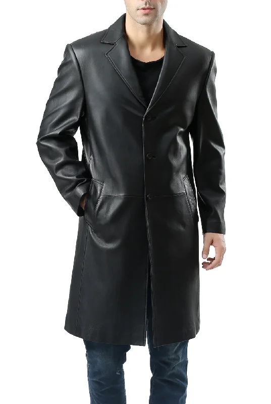 BGSD Monogram Collection Men Classic Lambskin Leather Long Walking Coat