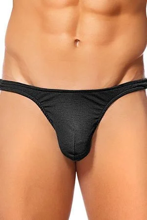 Designer men's thongs with a high - end finishBlack Cotton Rib Bong Thong