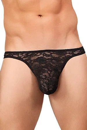 Microfiber men's thongs for a smooth feelBlack Stretch Lace Bong Thong