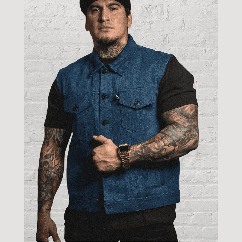 Burke Vest | Collared | Light Blue Denim | Standard Length