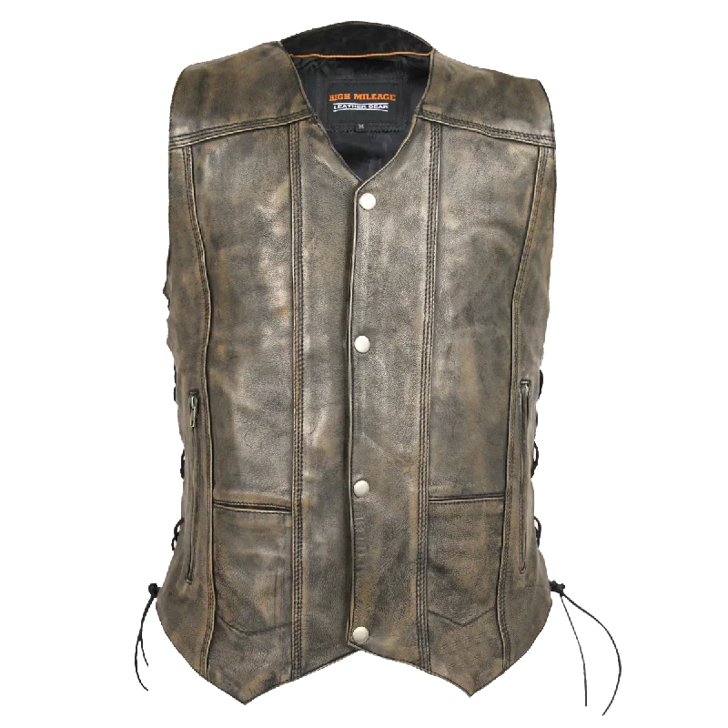 HMM915DB Vance Leather High Mileage Men's Distressed Brown 10 Pocket Vest