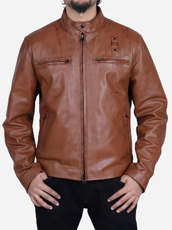 Jakub Men's Distressed Brown Motorcycle Leather Jacket