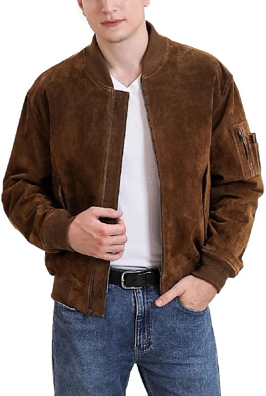 Landing Leathers Men MA-1 Suede Leather Flight Bomber Jacket